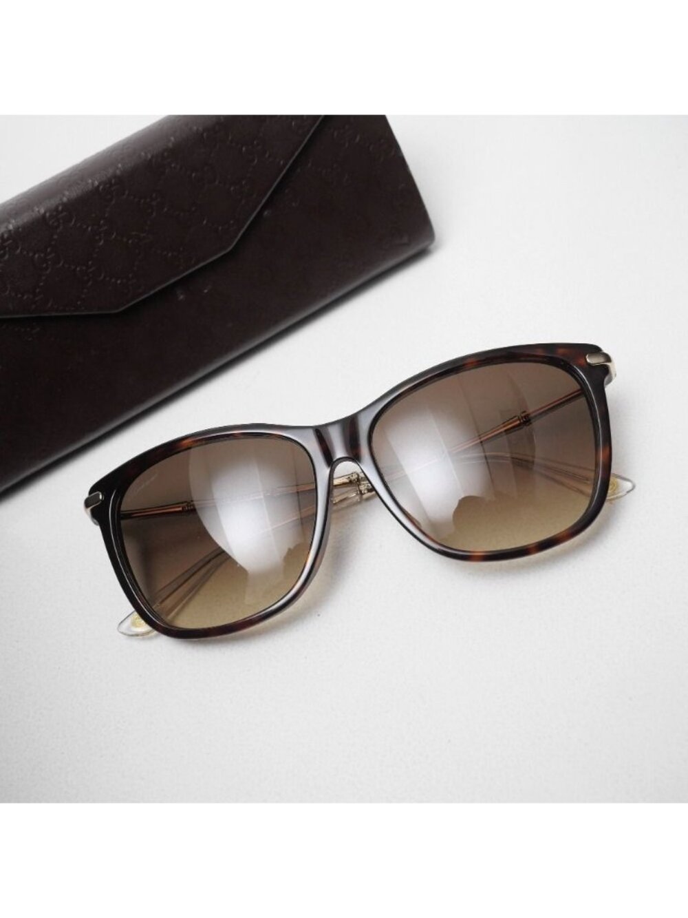 Gucci Bamboo Sunglasses Gradient Lens Tortoise Brown Gold Clear RB Eyewear